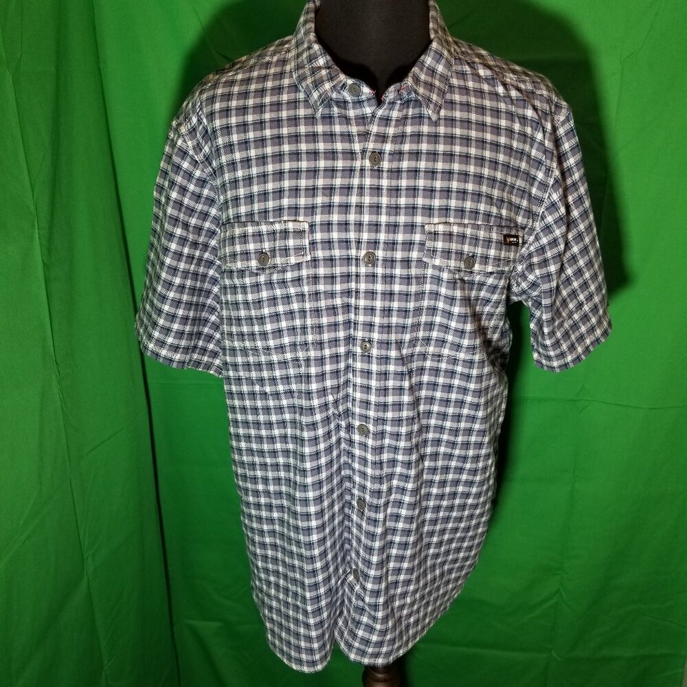 Hawx Men XL Workwear Gear Gray Plaid Woven Button Down Union Construction